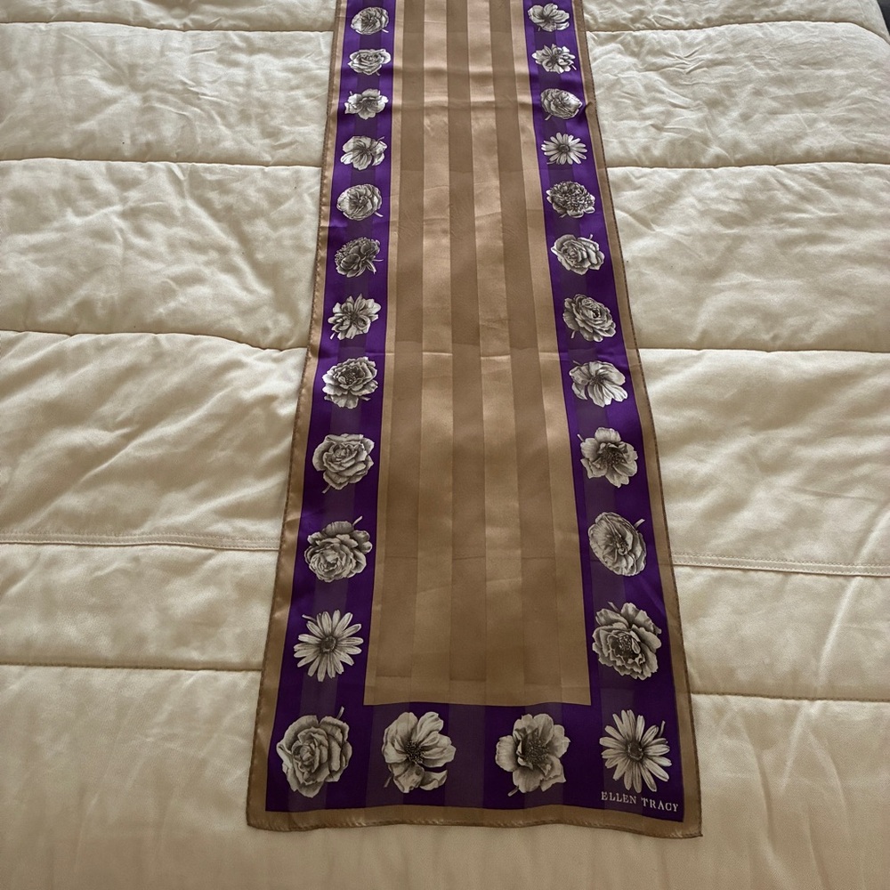 Vintage Ellen Tracy Silk Scarf 11” x 52”